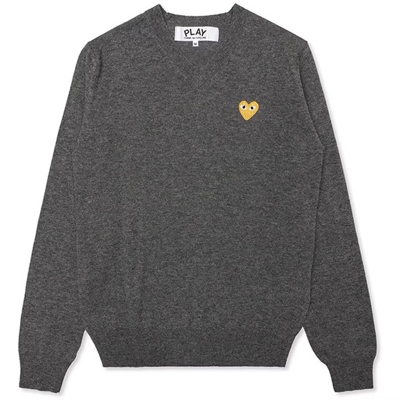 SOLD- Comme des Garcons Wool Sweater V-Neck Gold Heart CDG Play Heart Women’s XS - Picture 3 of 16